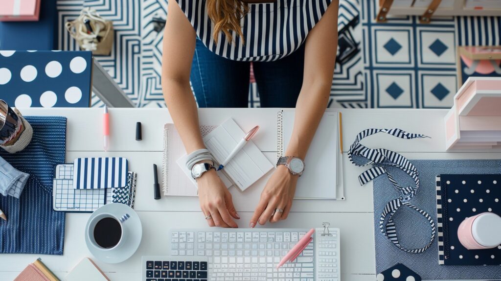 A woman sits at her desk ready to learn about conversion funnels. 